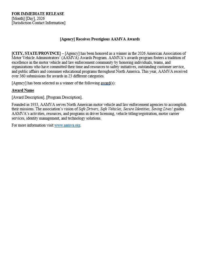 2026 Sample Press Release